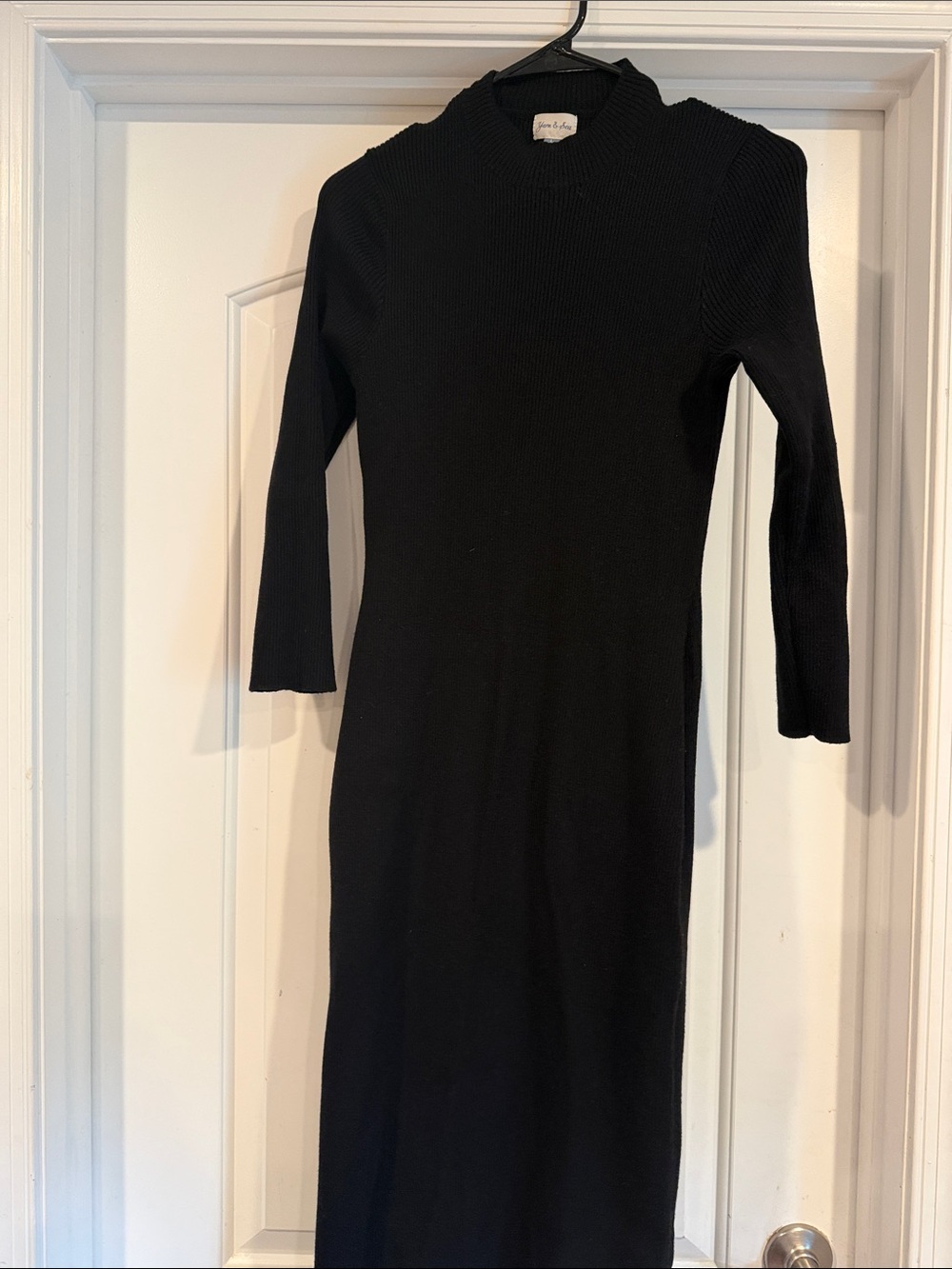 Black Long Sleeve Ribbed Midi Dress by Yarn & Sea
